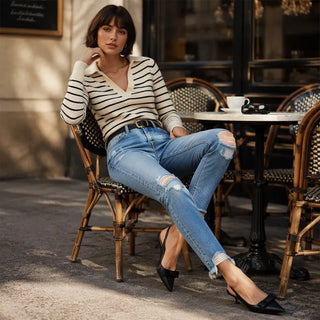 👖 Damskie jeansy vintage z przetarciami i dziurami