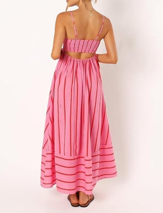 Elsie | Robe Maxi à Rayures avec Décolleté Dégagé pour Femmes