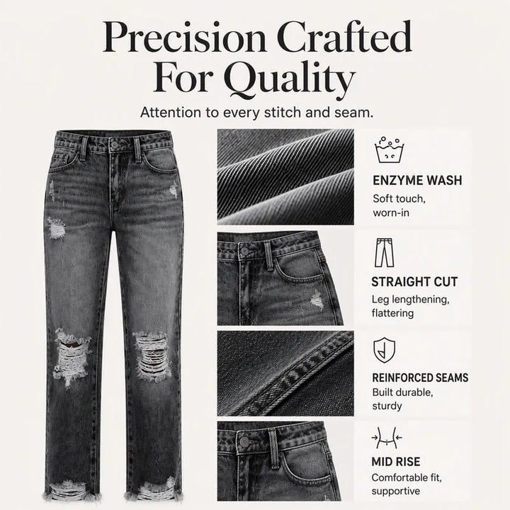 👖 Damskie jeansy vintage z przetarciami i dziurami