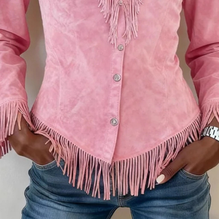 THALIA™|FRINGE BUTTON UP BLOUSE