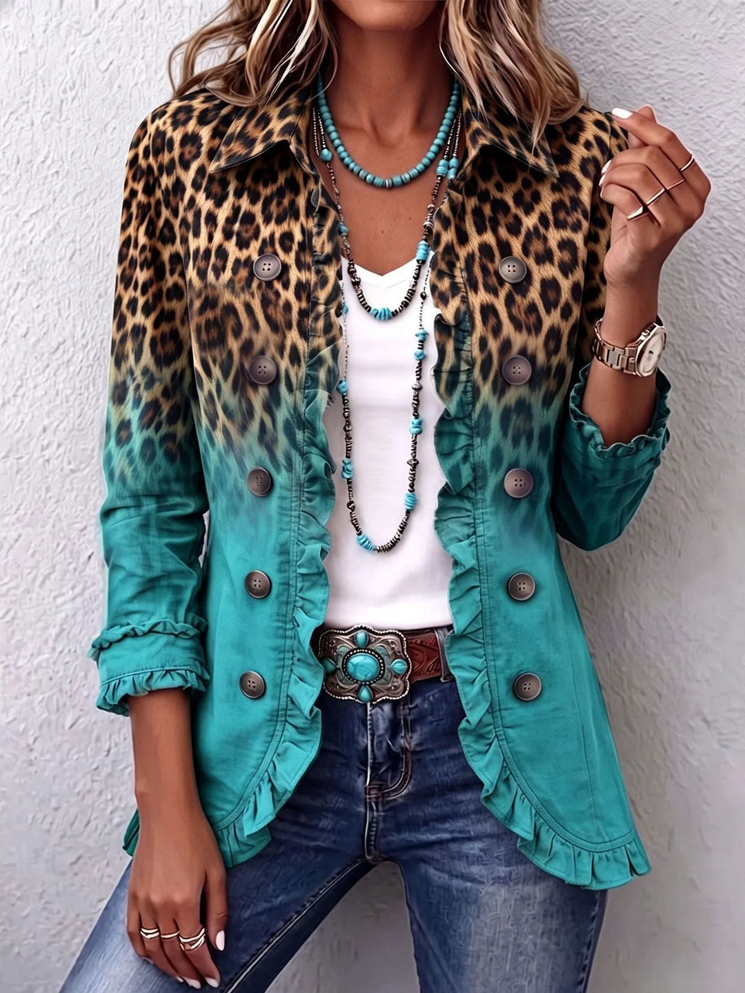 MOREAU LYON | VESTE À VOLANTS IMPRIMÉE LÉOPARD POUR FEMMES