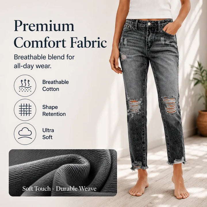 👖 Damskie jeansy vintage z przetarciami i dziurami