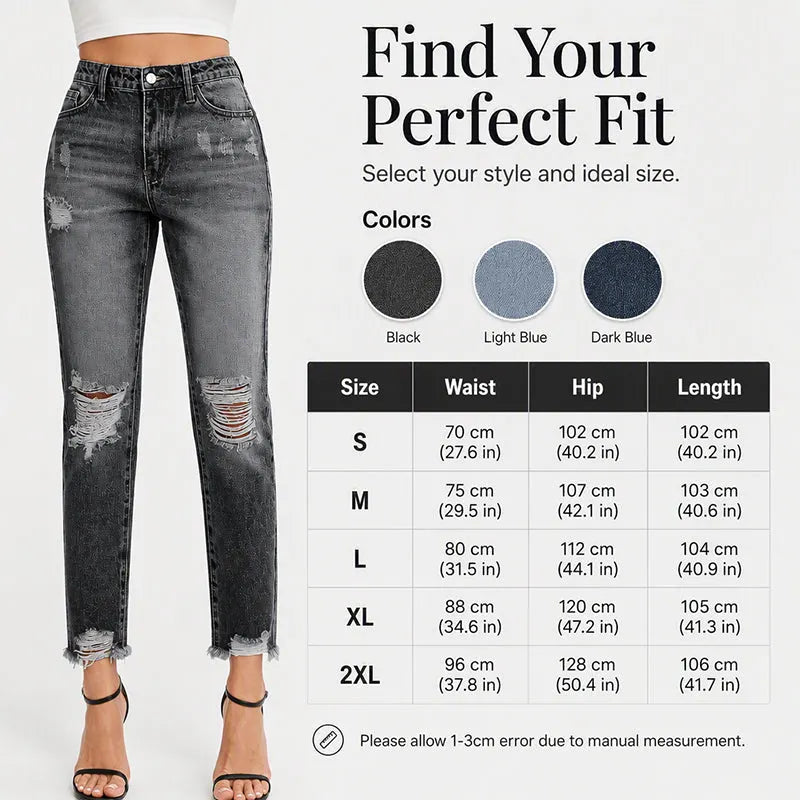 👖 Damskie jeansy vintage z przetarciami i dziurami