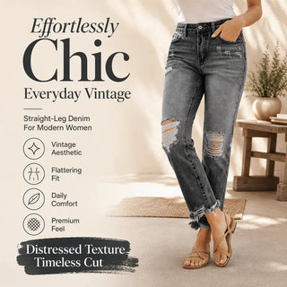👖 Damskie jeansy vintage z przetarciami i dziurami