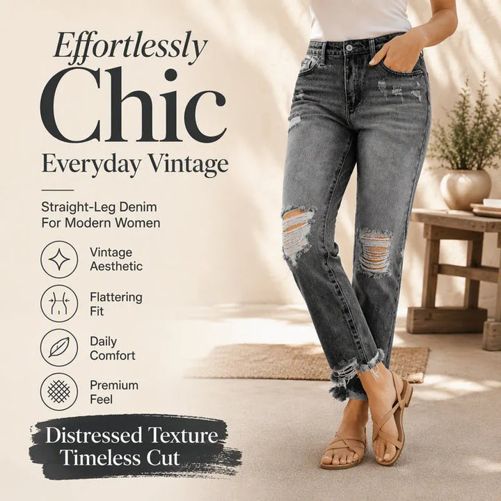 👖 Damskie jeansy vintage z przetarciami i dziurami