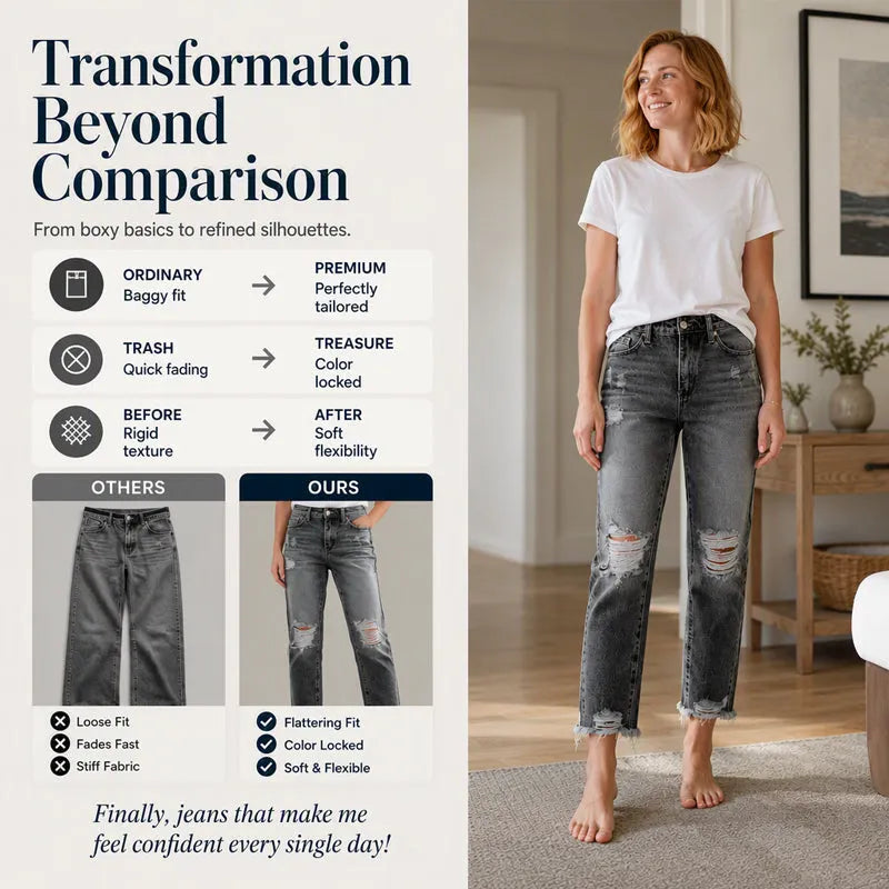 👖 Damskie jeansy vintage z przetarciami i dziurami